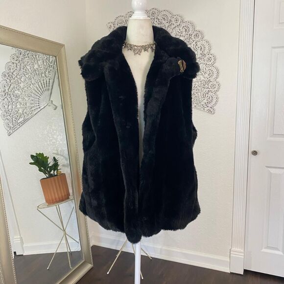 Vintage Casual Living Teddy Charm Thick Black Fuzzy Faux Fur Chunky Vest XL - Picture 2 of 8